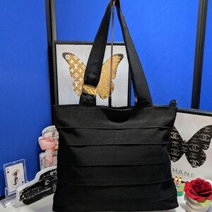 Salvador Ferragamo Vara Gathered Frill Grosgrain Ribbon Nylon/ Leather Tote